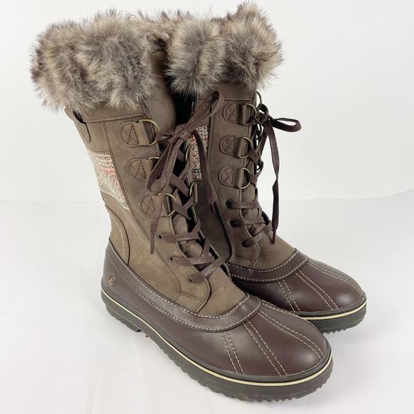 Northside Womens Bishop Winter Boots 11 Brown Lace Up Faux Fur Trim NWOB - Picture 2 of 15